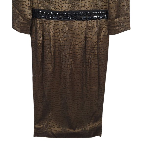 Alex Evenings Dress Size 12 Bronze Brown Croc Print Beaded Embellished Waist - Picture 7 of 11